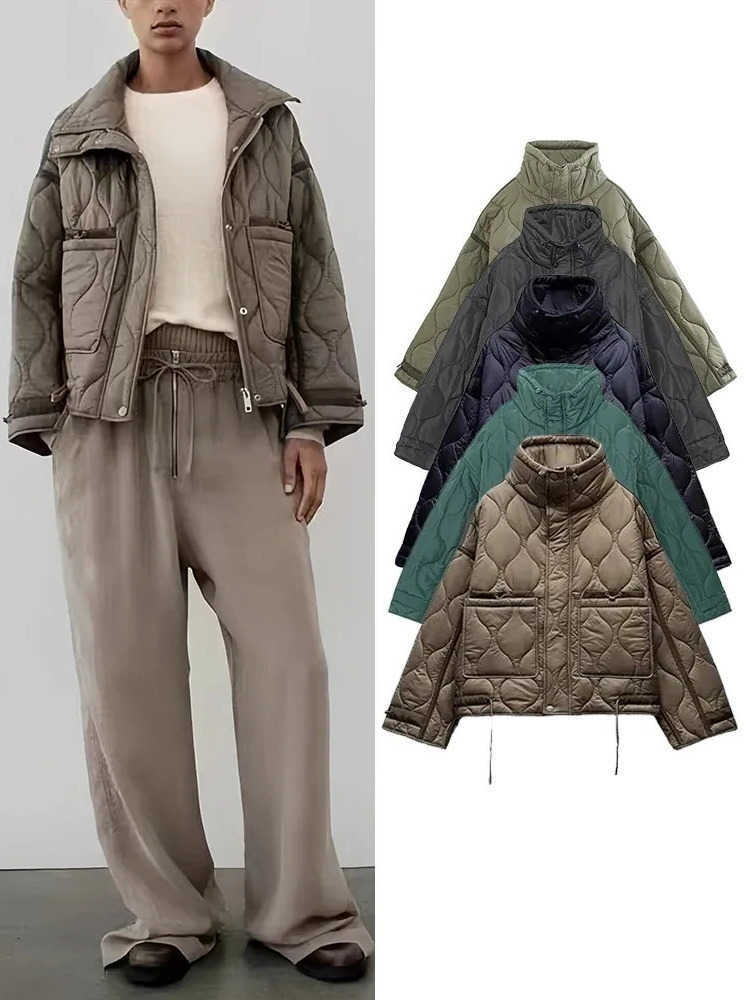 Womens TRAF Warm Cotton Jacket Fall and Winter Standing Collar Long Slve Front with Buttons 241209 S261014KBQ4