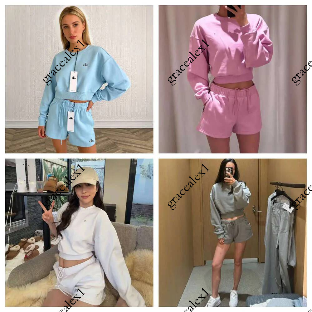 Women's 2 Piece Yoga Set Crew Neck Long Sleeve Sweatshirt Shorts Tracksuit Casual Sportswear Lounge Outfit Everyday Athletic Wear Loose Fit Des