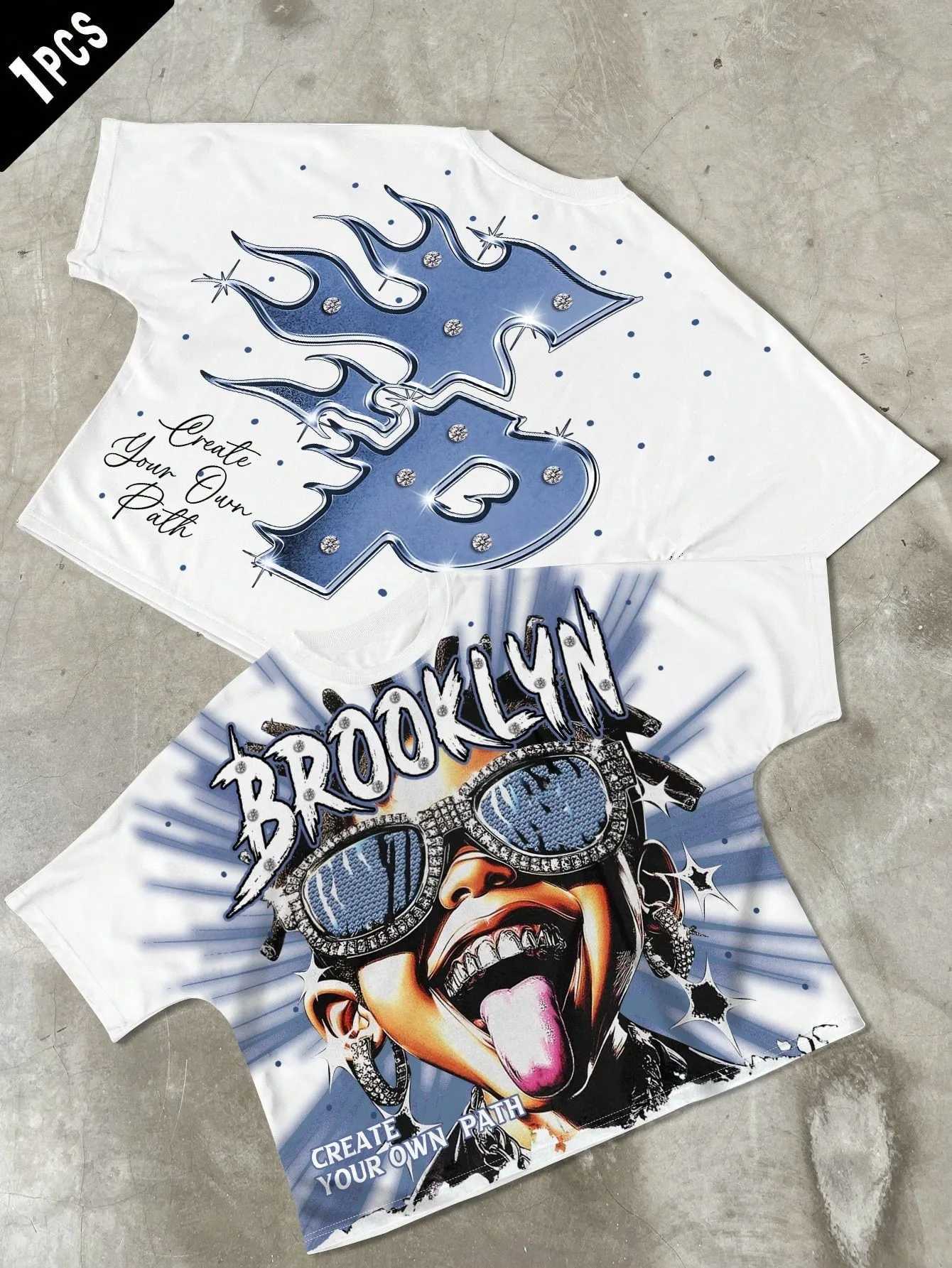 2026 Summer Men's T-shirt with Letter Print Breathable Lightweight Casual Roller Skating Hip-Hop Style Male T-shirt Q261015