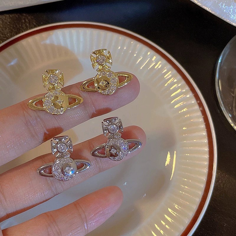 Fashion Designer Plated Gold And Silver Zircon Planetary Earrings Exquisite And Luxurious Gifts Suitable For Ladies Parties Elegant And Matched With