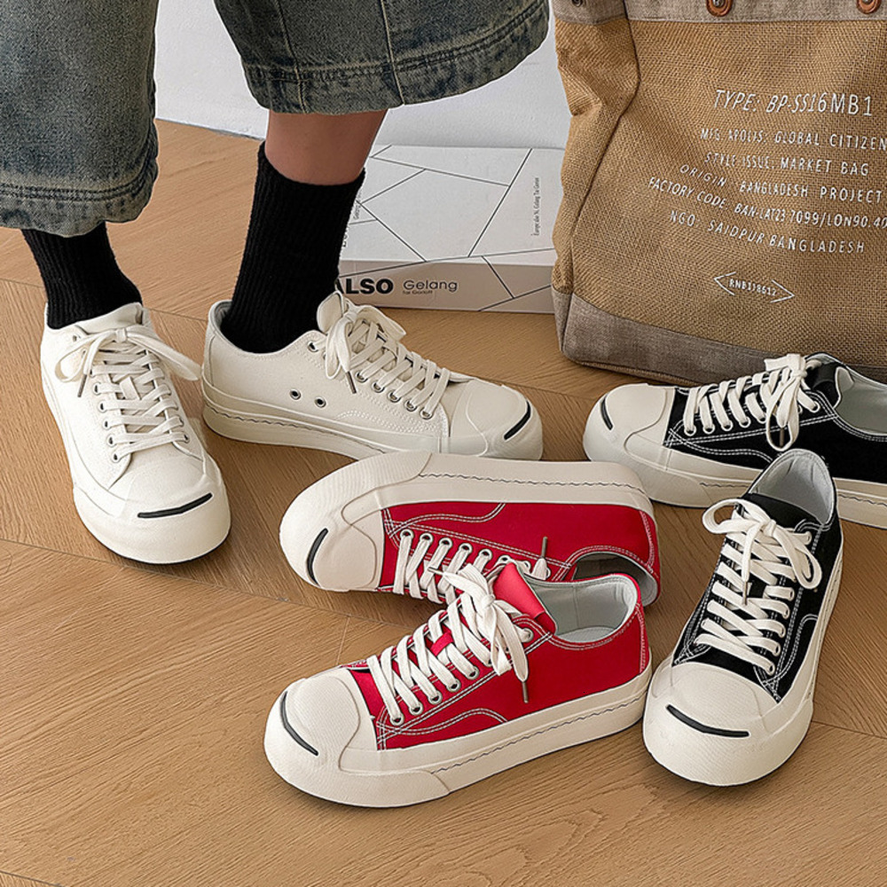New Model Couple's Low-Top Open-Toe Canvas Shoes Thick-Soled Height-Increasing Men's Casual Sneakers