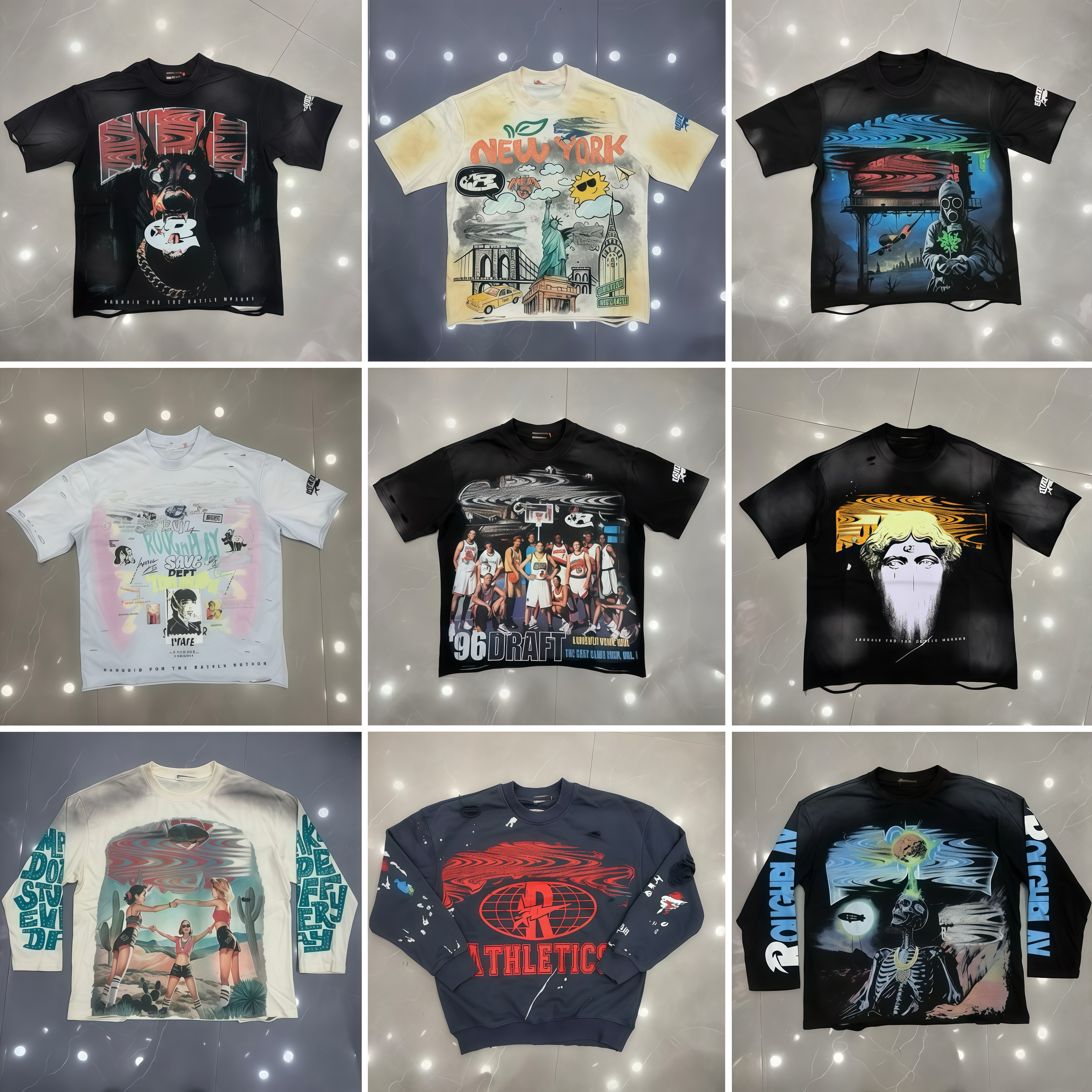 roushirt designer T-shirts top shorts pantalons de costume Chemise Mode Manches longues 100% pur coton collection hip hop Tissu lavé noir taille