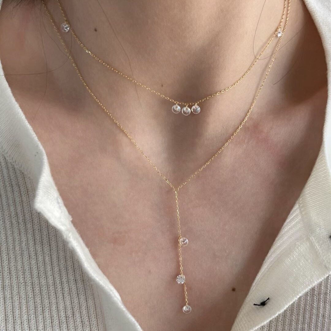 French-Style Light Luxury Mermaid Tear Sparkling Diamond Titanium Steel Necklace For Women, Exquisite Layered Wear, Glamorous And Versatile Collarbo