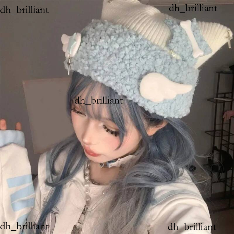 Y2K gothique tricoté laine petit diable chapeau femmes hiver à la main femme oreille plus chaud casquettes 2026