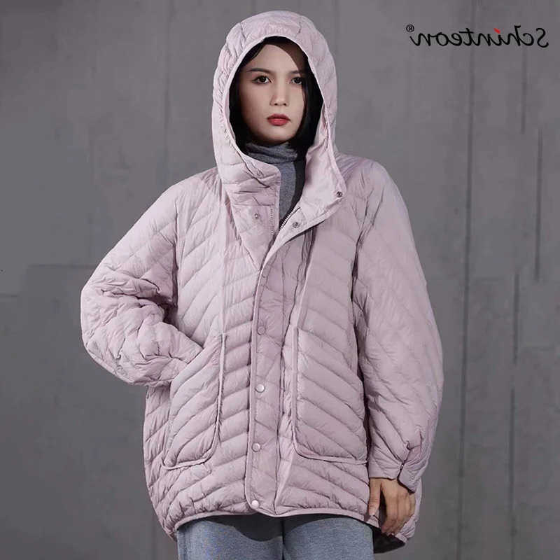 Women Schinteon 90 White Duck Down Jacket Over Size Autumn Winter Outwear Big Pocket Coat Hood 2024 S2610140DEP