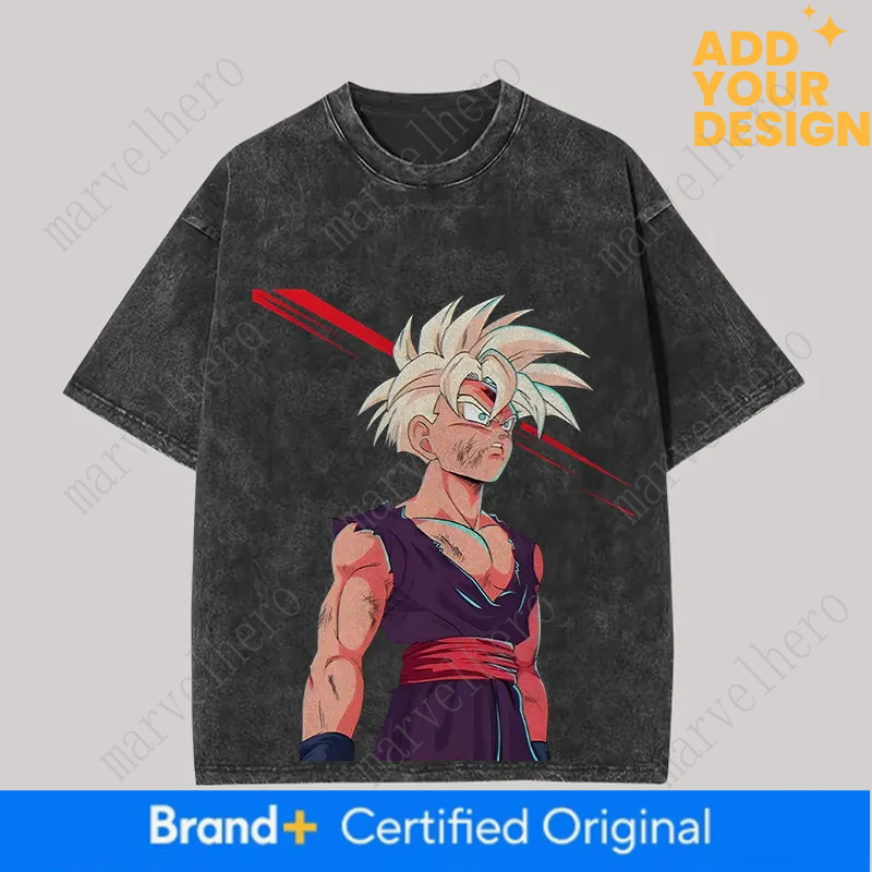 Gohan T Shirt Dragon Ball Z Anime Men Vintage Acid Wash Oversized Super Saiyan Battle Damaged Graphic Tees