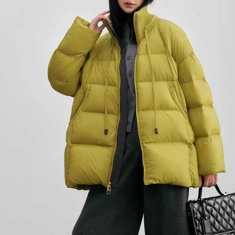 Womens 2025 Winter 90 Duck Down Jacket With Drawstring and Collar Knitted Warm Puffer Coat S261014WEB4