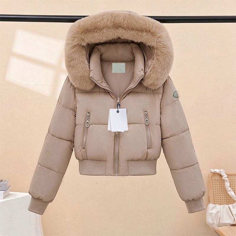 Designer Monclaircoat Women's Down Jacket Shiny Black Short Puffer Jacket With Big Fur Collar Hood Winter Warm Bomber Coat Zip Pocket Outdoor P