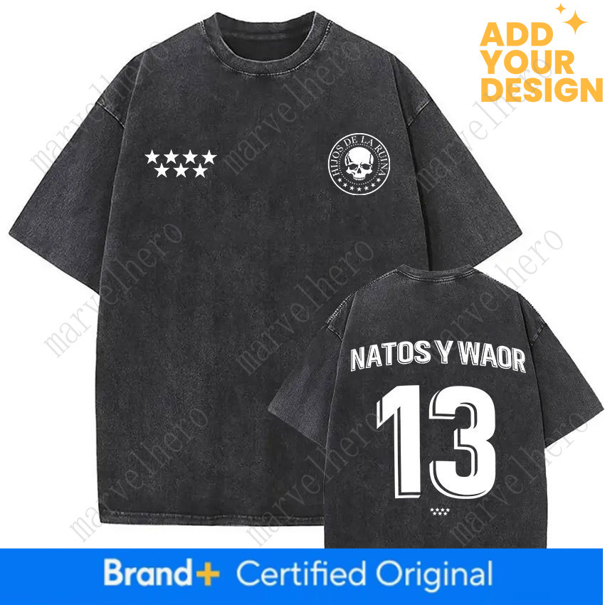 Vintage Washed NATOS WAOR Logo Album Shirt Hip Hop Rap Gothic Clothing T Shirt Men Women High Quality Short Sleeve T Shirts