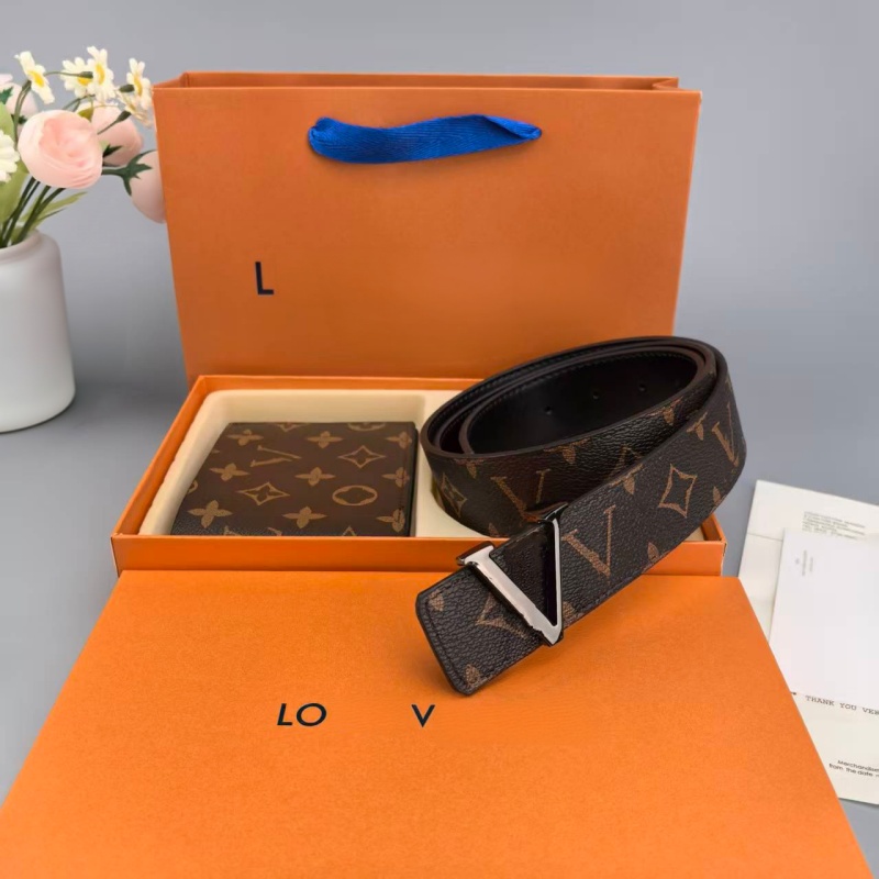 Luxury belt Designer men belt wallet set Classic retro lvlybelt wallet belts set monogram leather women belt for man letter metal buckle leisure cei