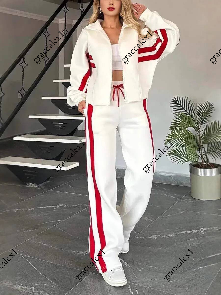 Fashion Twopiece Womens White Sports Suit Loose Shirtcasual Pants Sets Sportswear Women Clothes Tracksuit Outfit 260312BJ
