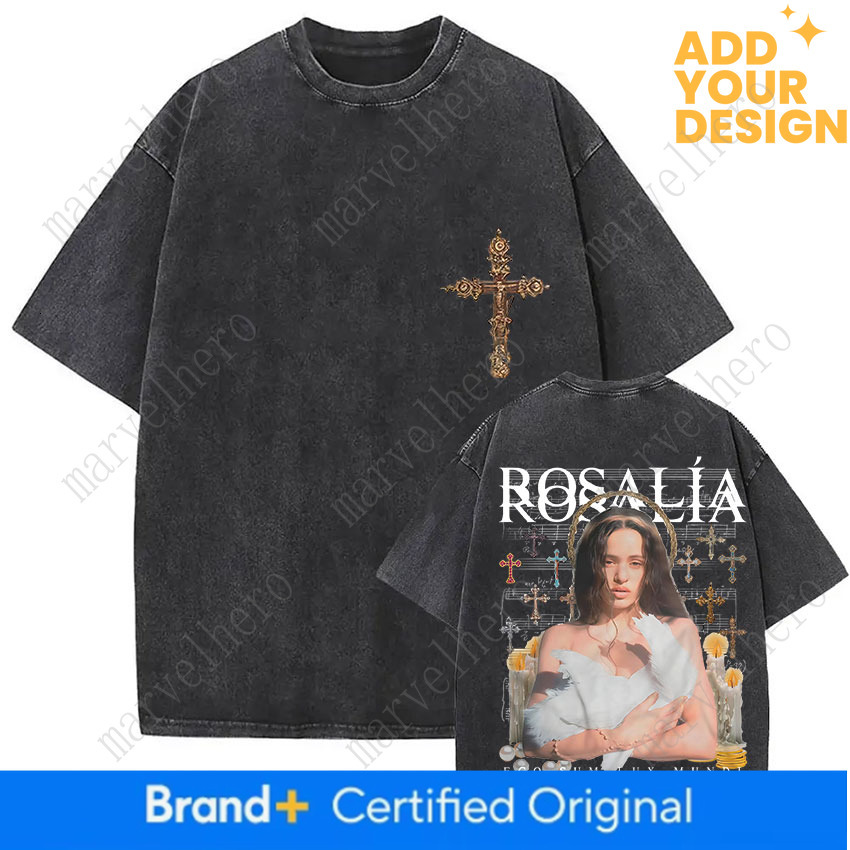Vintage Washed Rosalia Lux Tour Print T Shirts Men Women Harajuku Aesthetic Oversized T Shirt Loose Streetwear
