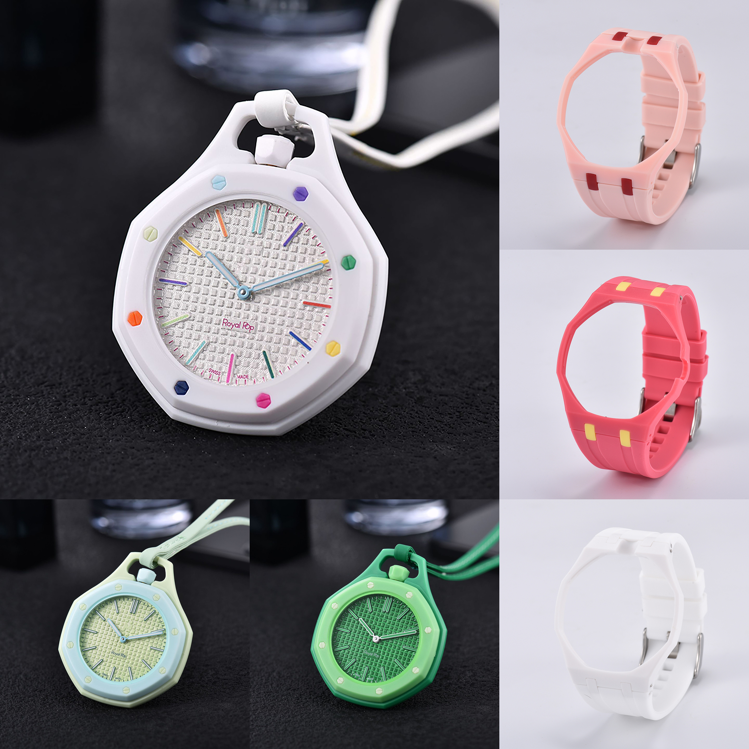 Montre de poche de sport de mode Co marque octogone étanche APP montre de poche à quartz tendance de la mode avec 8 couleurs bracelet en silicone