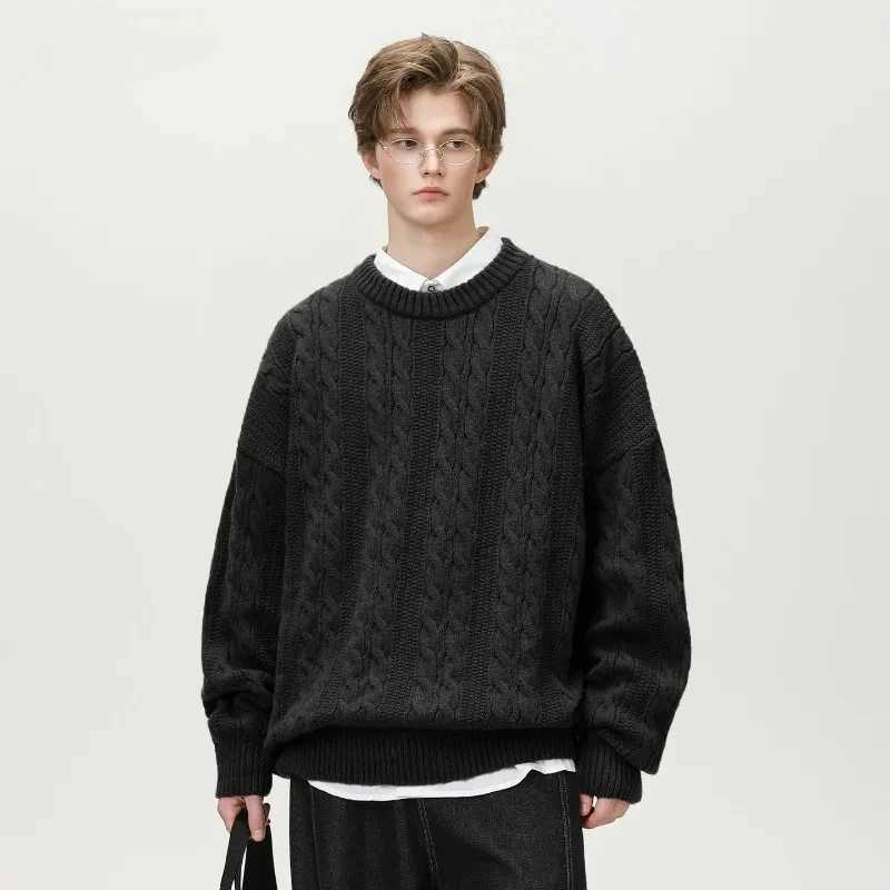 Men's Tide Brand Series Solid Color Twist Design Turtleneck Sweater Autumn and Winter Couples Loose Knit Thick Q261015