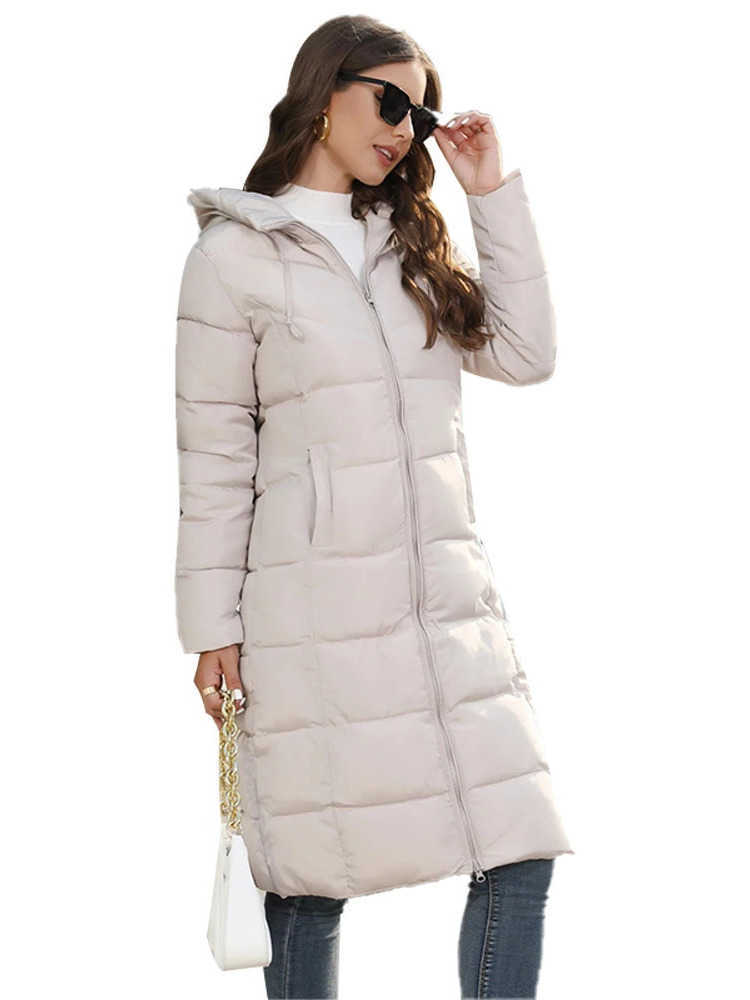 Long Medium Padded Coat Women Hoodies Pockets Slve Female Down Jacket 2024 Winter Lady Outerwears S261014UUBQ
