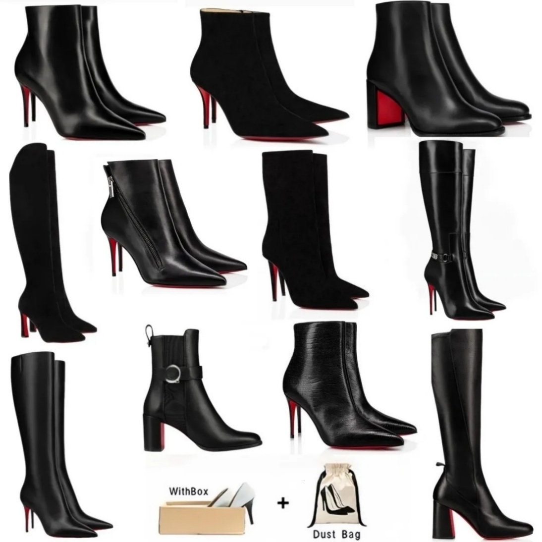 Designer red boots Women High heeled suede red shiny bottom boots stiletto genuine leather ankle boots fashion woman dress shoes 35-43 8eo7