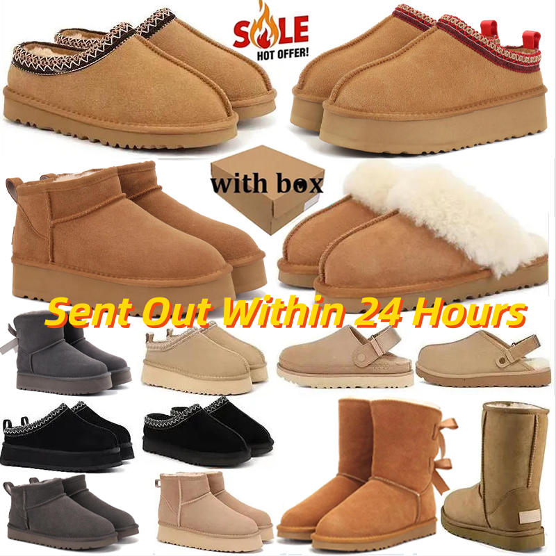 Designer Boots Ultra Mini Bow Boot Goldenstar Evelina Clogs Tasman Tazz Slippers Platform Winter High Quality Women Fur Slides With Box Size 35-45
