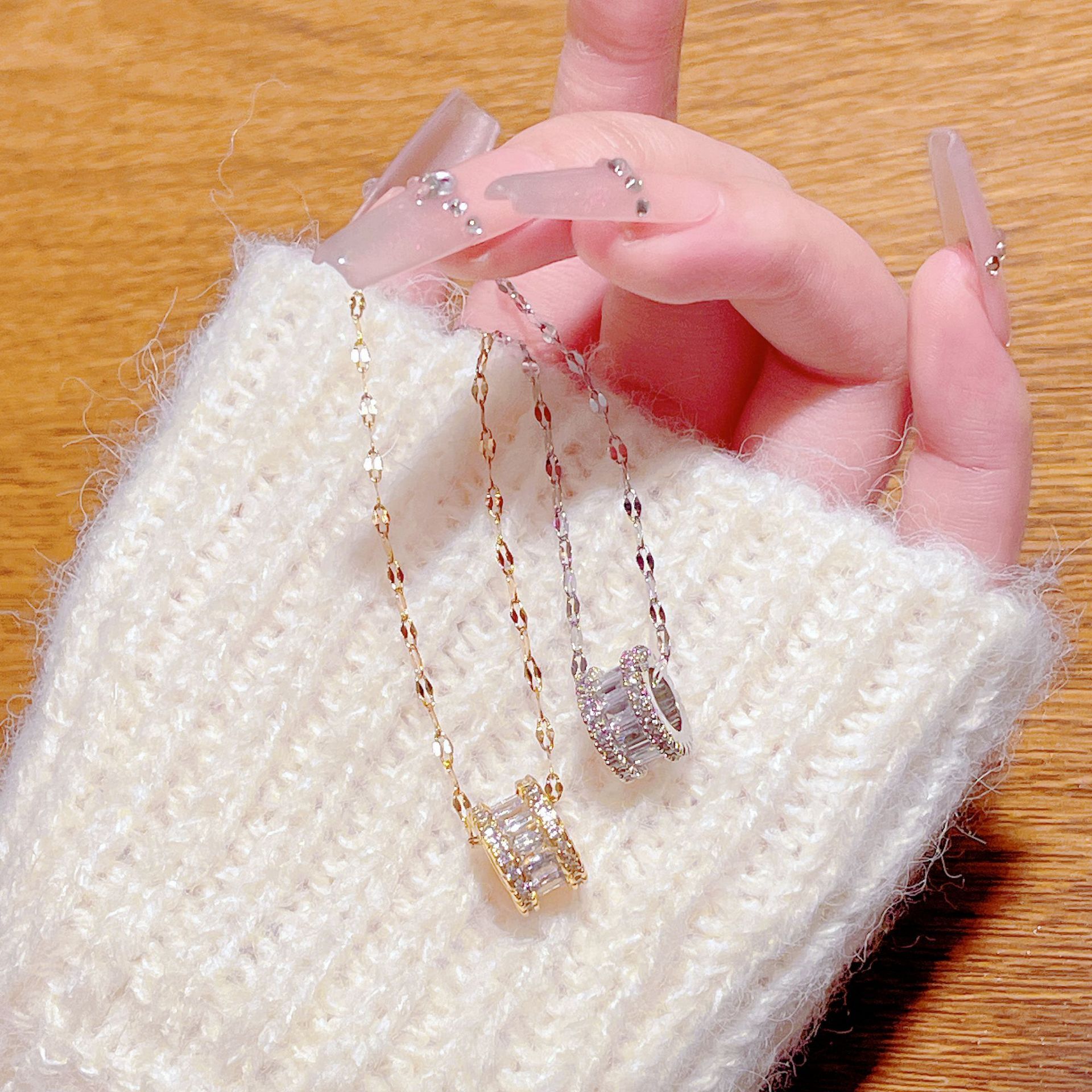 Korean Style Full Diamond Light Luxury Small Waist Micro Inlaid Necklace For Women Exquisite High-End Fashionable Temperament Fresh Clavicle Chain