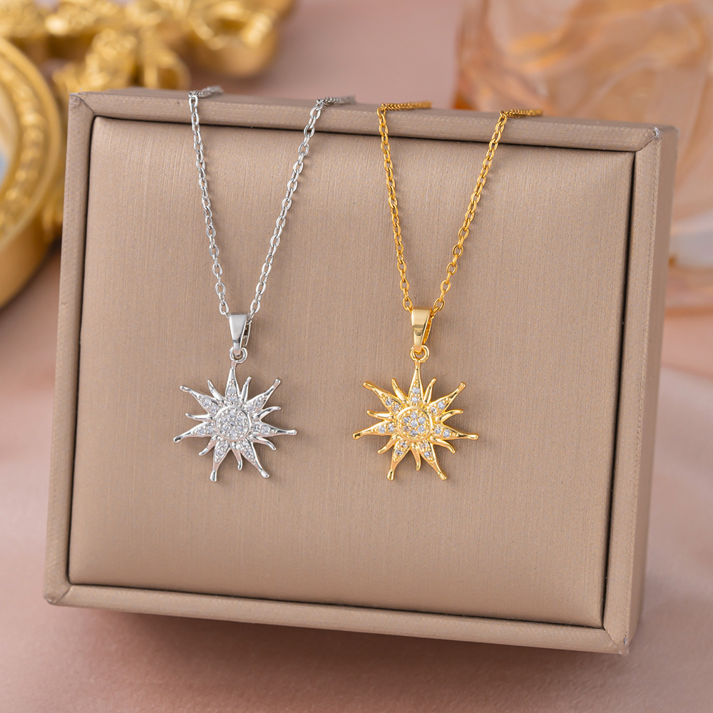 European And American Cross-Border Light Luxury Multi-Element Sunflower Micro Inlaid Full Diamond Necklace For Women Elegant High-End Vintage Collar