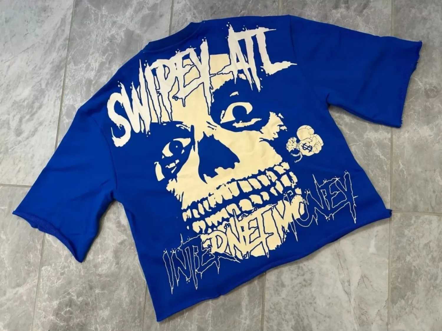 European and American Men's Summer Horror Skull Letter Print Comfortable and Breathable Round Neck T-Shirt Outdoor Street Top Q261015
