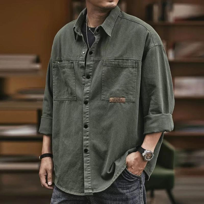 Daily Outfit Hommes Vintage Chemise de Travail Hommes Lâche Manches Longues Boutonné Rétro Poche Poitrine Surdimensionné Casual Shack Printemps A