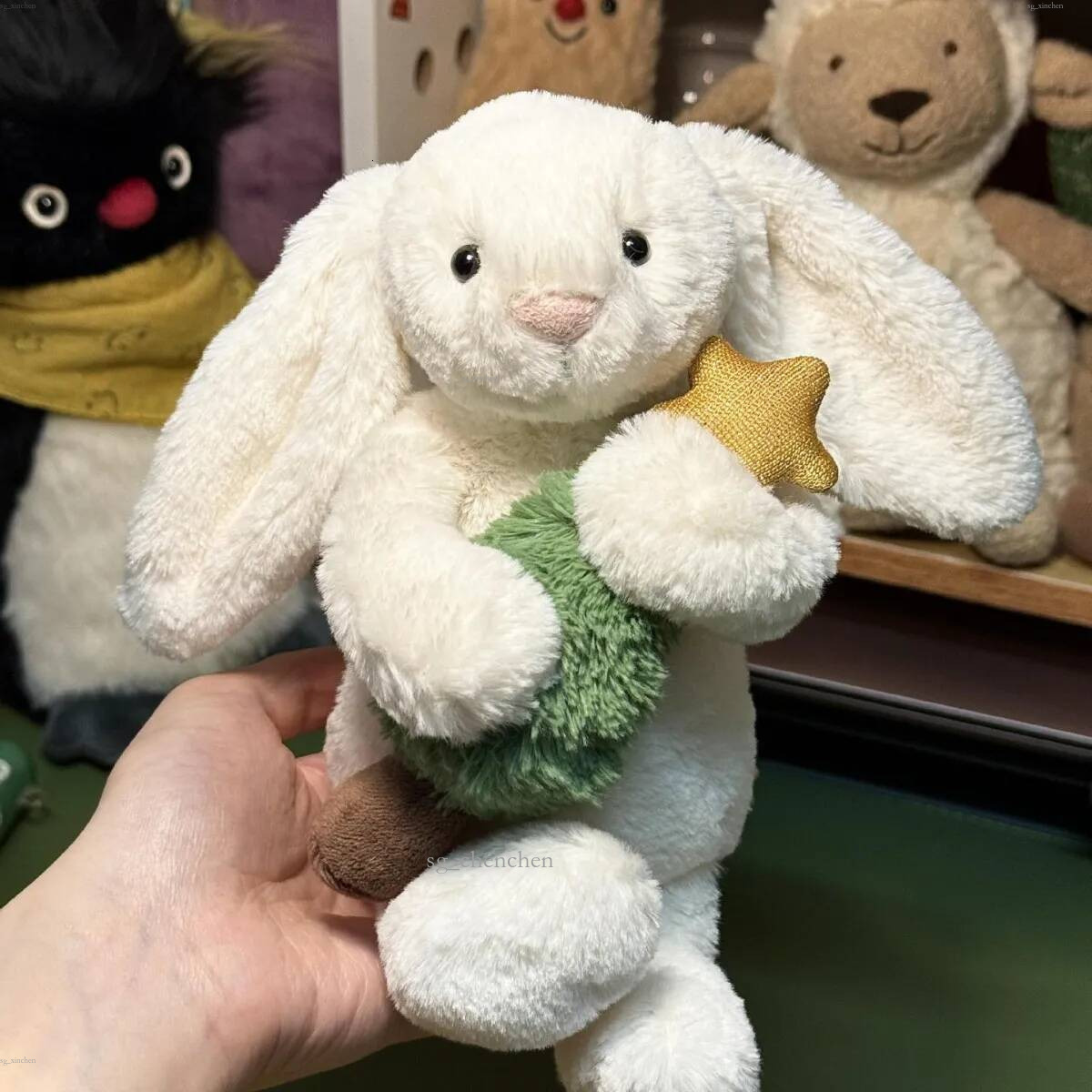 Peluche lapin timide avec arbre, Animal en peluche doux pour enfants, lapin apaisant mignon, cadeau de noël