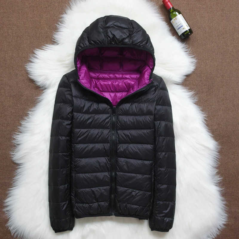 Down 90 Jacket Women 2024 Autumn Winter Slim Short Hooded Warm White Duck Coat Double sided Outerwear S261014YPUO