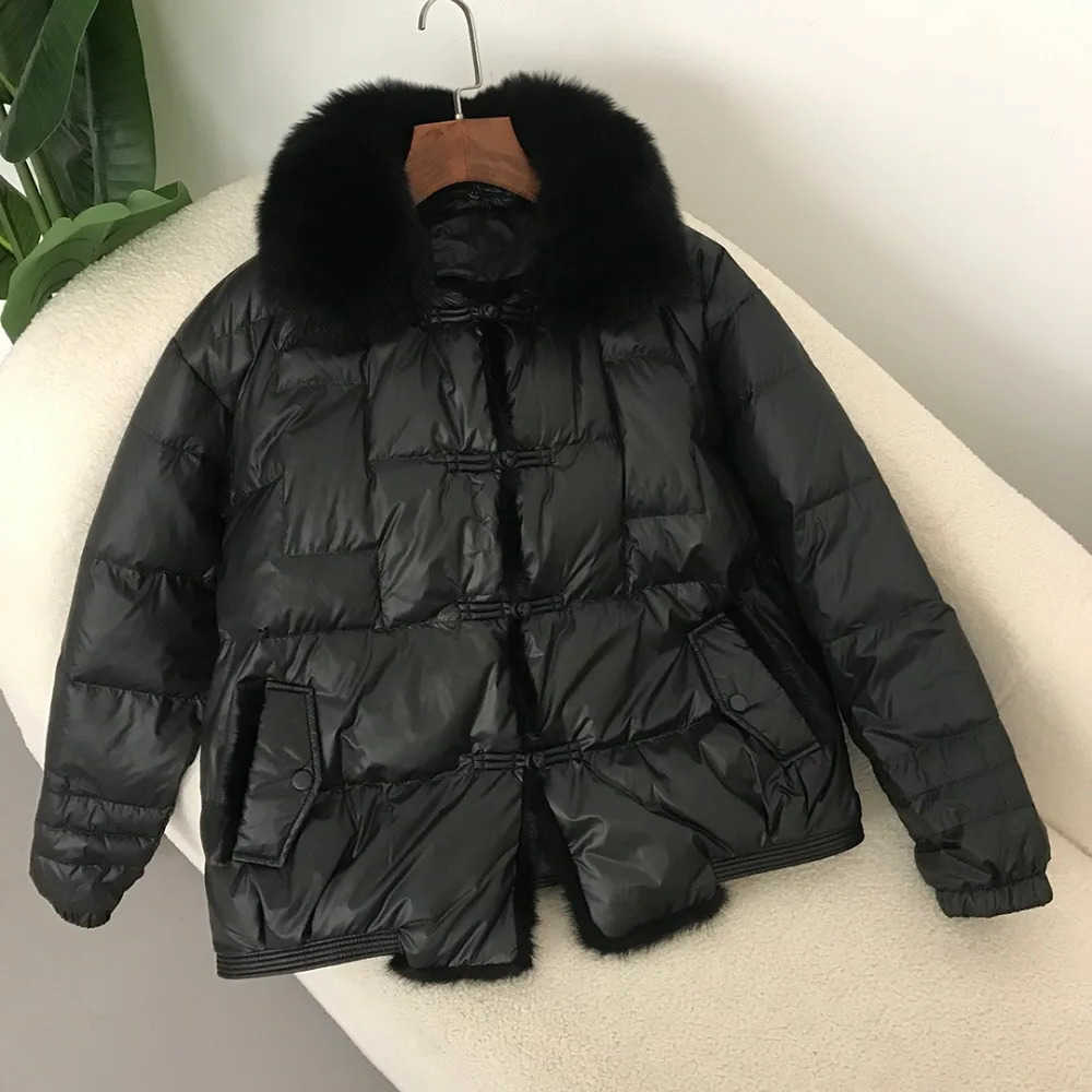 White 90 Duck Down Jacket Ladie Mink Fur Collar Winter Women Short Warm Puffer Coat Female Parka Outerwear S261014JCB6