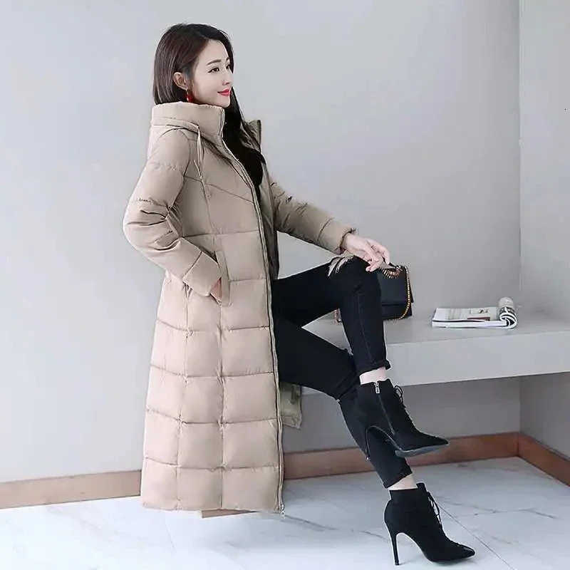 Straight 2025Long Winter Coat Down Jackets Slim Remove Hooded Solid Women Outwear S261014HIFB