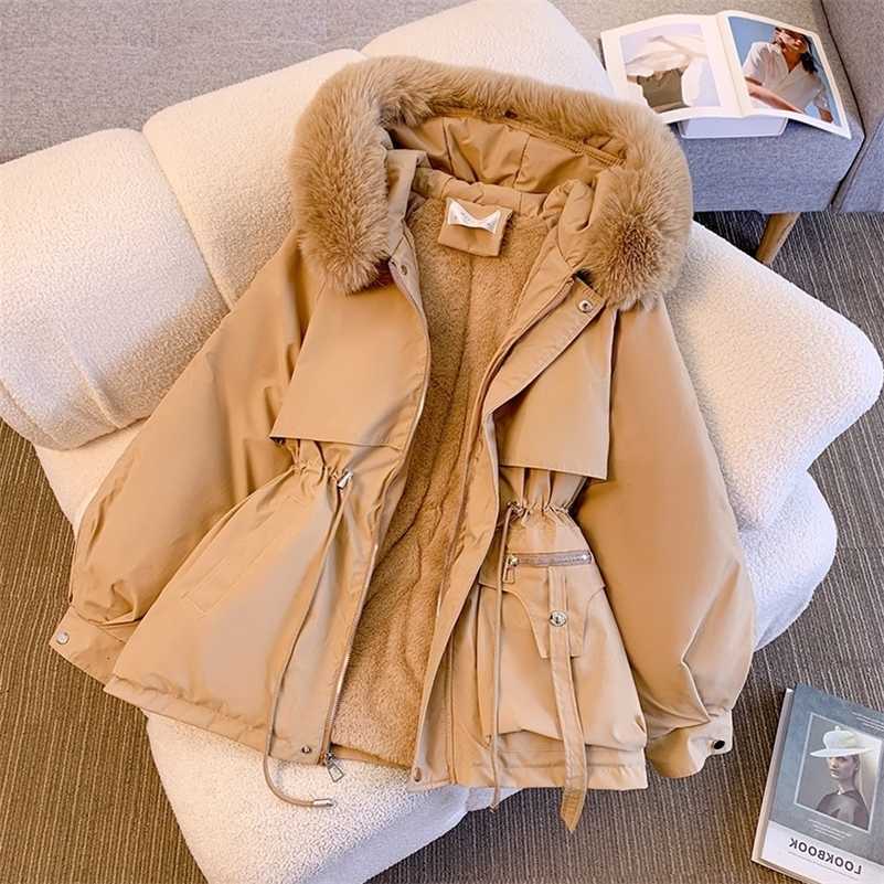 Hood Lined Down Jacket Winter Coat for Women Warm Drawstring Padded Parkas Strtwear Female Puffer Outwear S2610146W2C