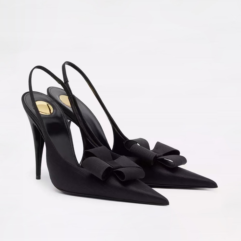 Sandales à talons aiguilles pour femmes de qualité supérieure, escarpins, pantoufles de luxe, nœud en soie, bout pointu, chaussures habillées à b