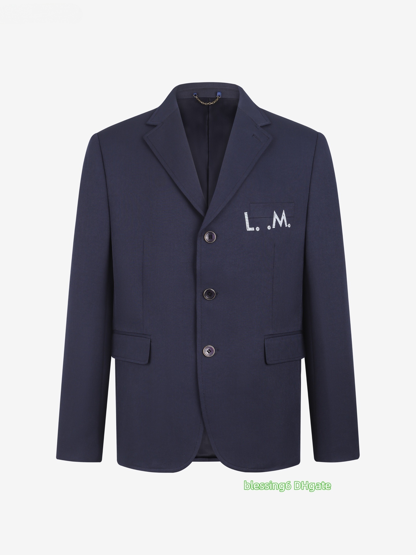 Designer men's suit navy blue wool blend letter embroidered suit jacket flip pocket loose casual business jacket fashionable suit neutral warm