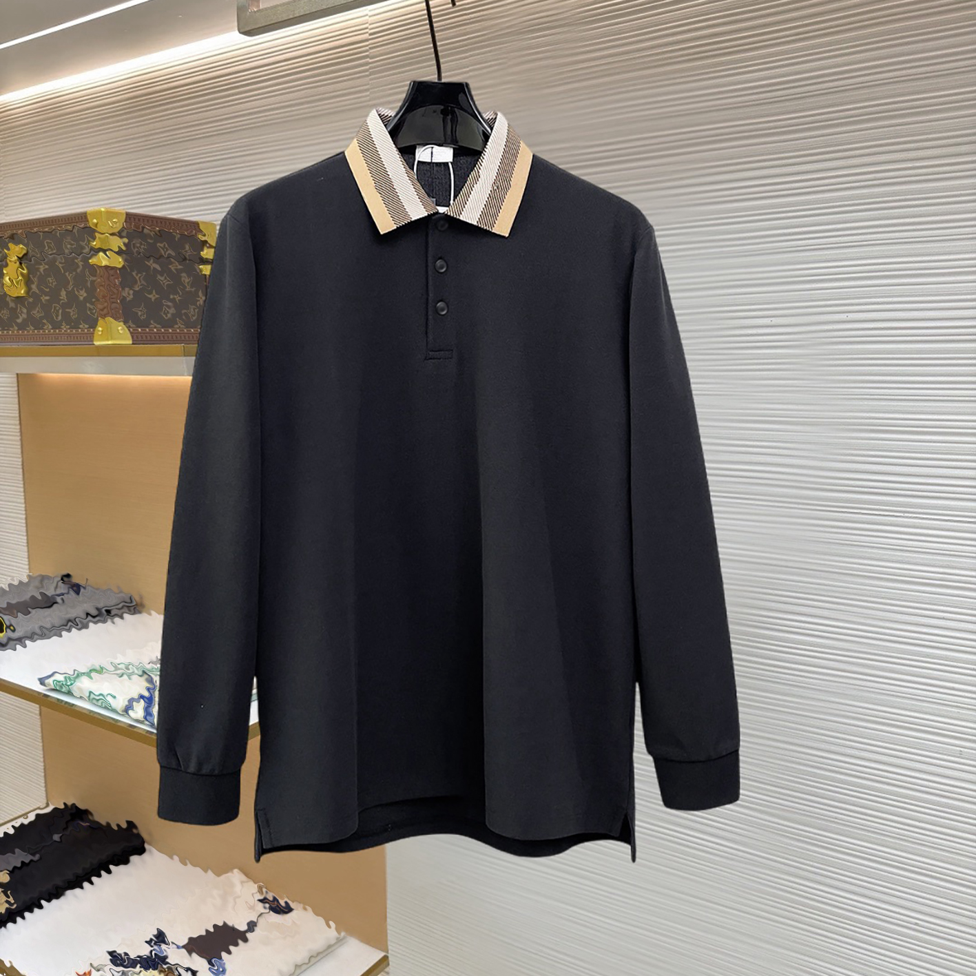 Vêtements de marque de créateurs T-shirt pour hommes de haute qualité Polo à col à carreaux Polo à manches longues en coton perlé épais légèremen