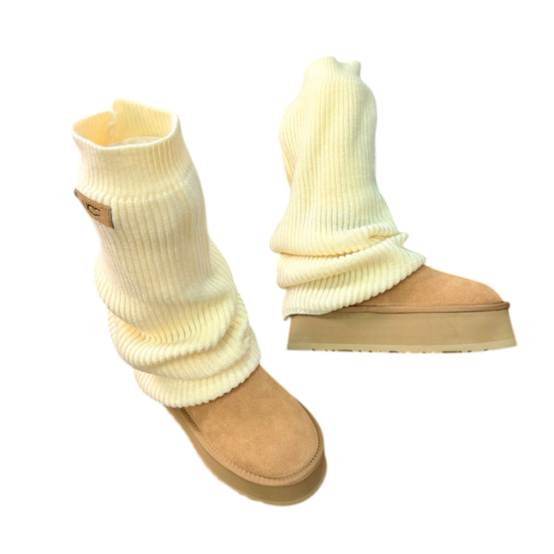 Luxurys Botas Designer Botas de Nieve Snow Boots Women Platform Knit Leg Warmers Boots ugcs Suede Fur Slouchy Mid Calf Boot Thick Sole Winter Warm F