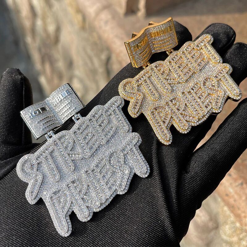 New European and American hip-hop STREET PRIEST letter pendant, a popular 925 Sterling Silver full of diamonds, high-end jewelry