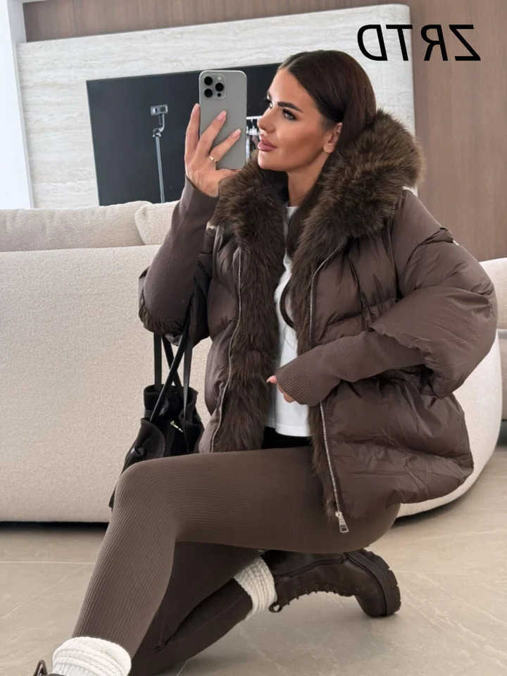 Faux Womens Fur Hooded Winter Jackets Warm Full Slve Coats Puffer Female Solid Down Jacket S2610148P00