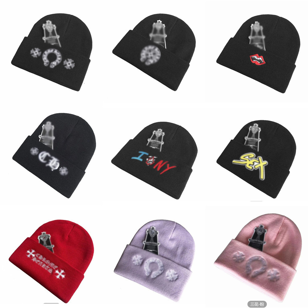 Designer Chrome Beanie Men Women Cuffed Knit Hat Luxury Winter Warm Skull Cap Streetwear Hip Hop Beanie Gothic Applique Gorro De Punto Moda Regalo H