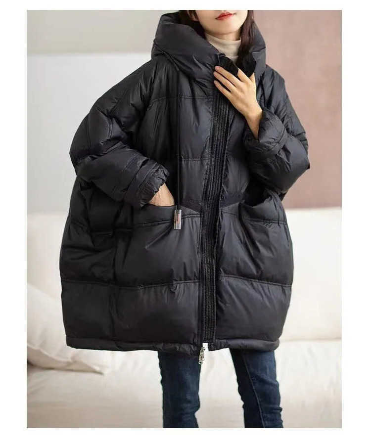 Winter 2025 Women 90 White Duck Down Jacket Over Size Warm Parka Female Drawstring Hooded Puffer Coat S261014T30Y