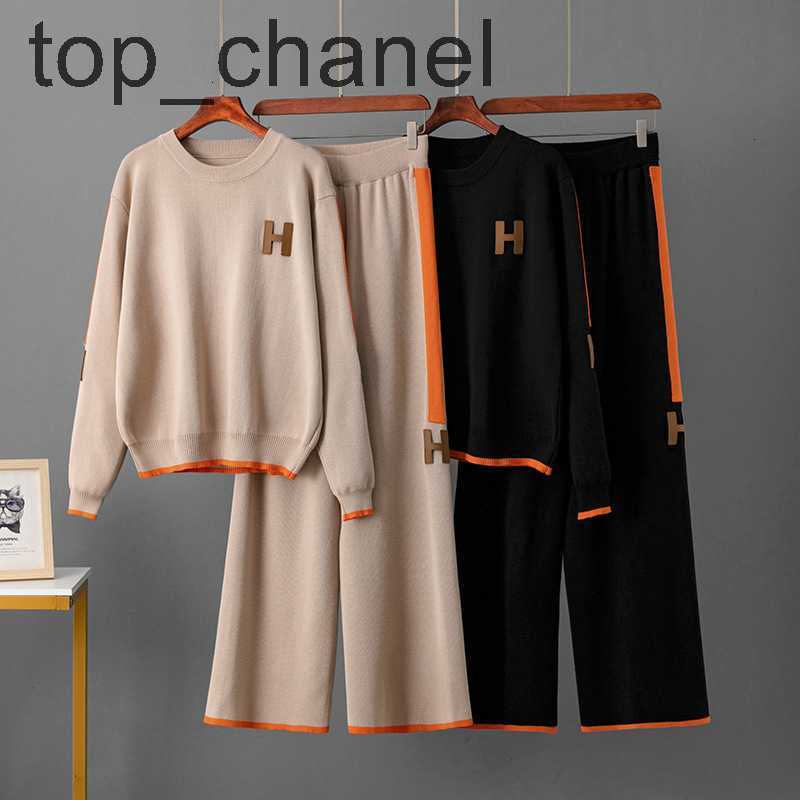 Knitted Fashion Set Round Neck Top Loose Casual Sweatpants Women Style 250718