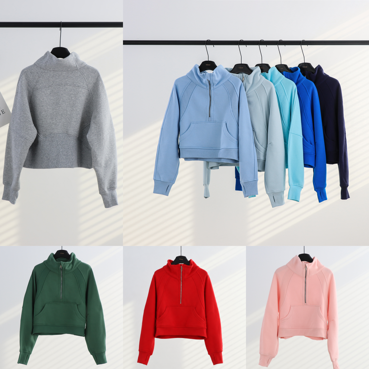 L6693 sweat à capuche ample brodé sport haut de fitness avec demi-fermeture éclair pull de sport à manches longues coupe ample sweat-shirt