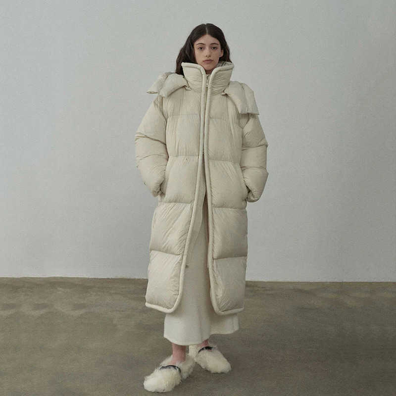 Hooded Winter Midlength Down Jacket Women Thick 90 White Duck Down Jacket Female Windproof Long Over Down Parka Coat S261014KTE2