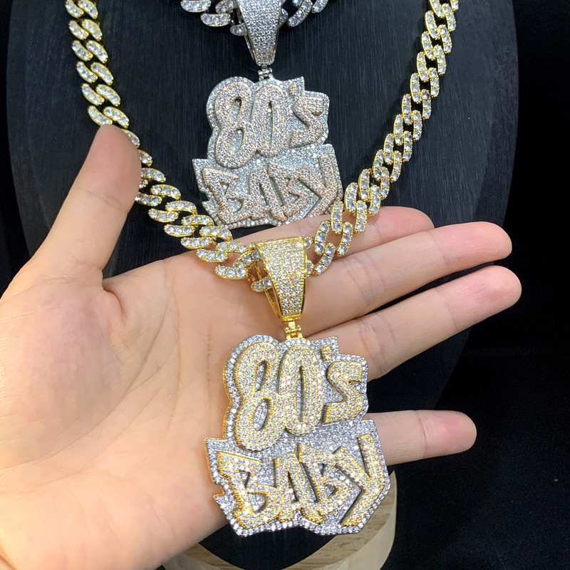 Pendentif lettre en argent Sterling 925 et zircone cubique, accessoires pour bébé des années 80, ensemble de colliers Hip-Hop, une pièce, livrais