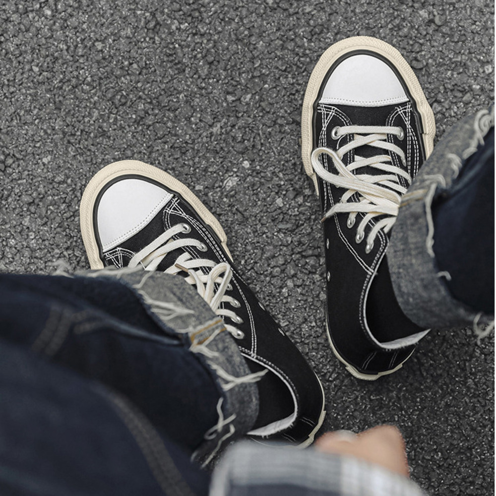 New Model Open-Toe High-Top Canvas Shoes Thick-Soled Height-Increasing Men's Casual Sneakers For Students