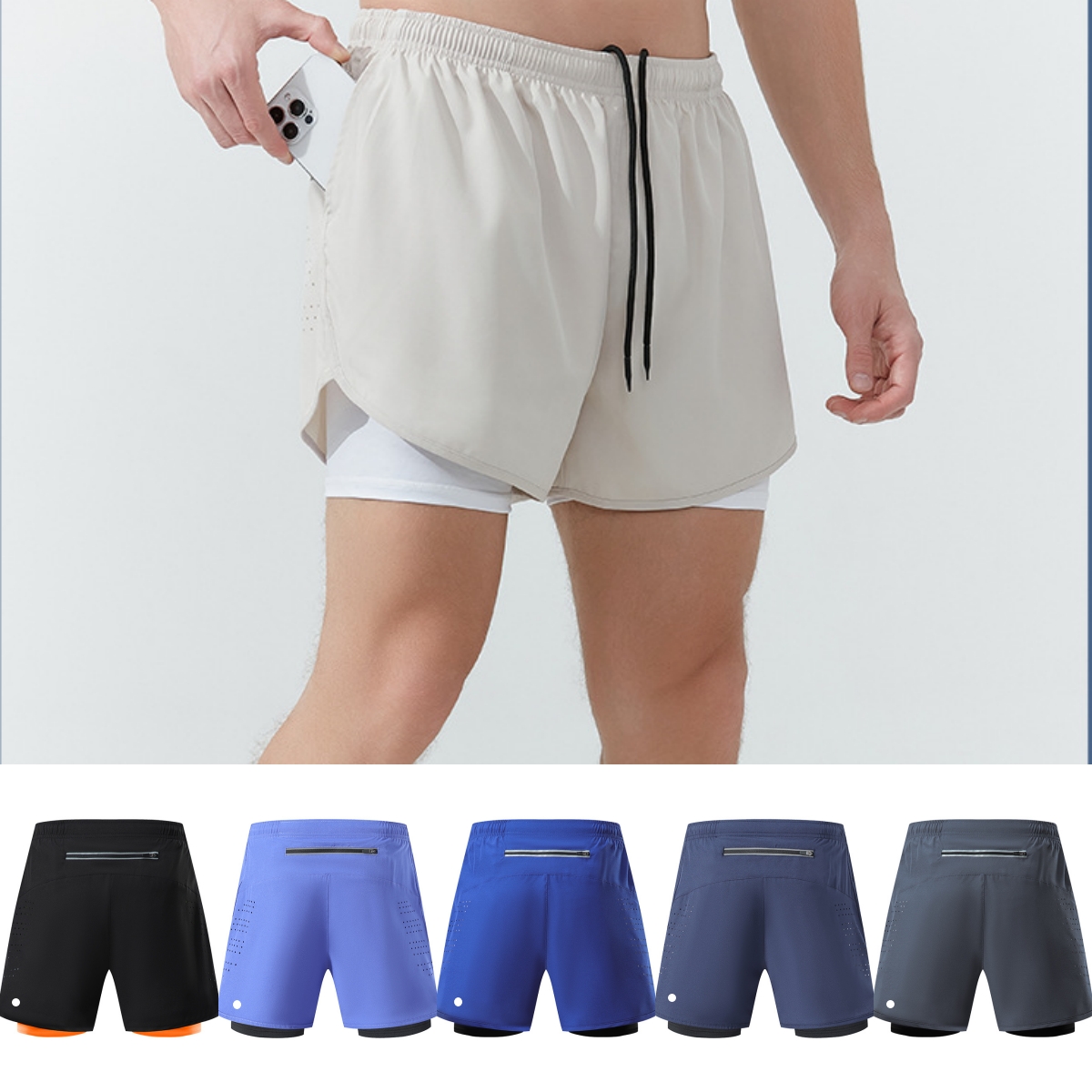 L6691 Men's Plus-Size Quick-Dry Sports Shorts Outdoor Running Casual Beach and Double-Layer Workout Pants Swim Shorts