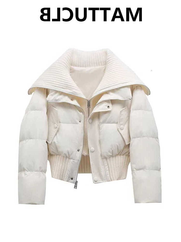 Autumn 2025 Winter Women Two Pieces Padded Jacket Turndown Collar Crop Down Jacket Thick Parkas Outwears S261014IG6D