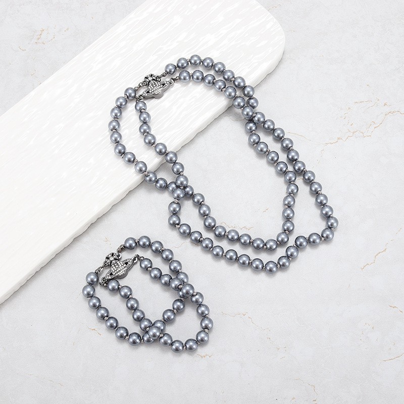 Classic Designer Gray Double Layer Pearl Asteroid Pendant Necklace Bracelet A Light Luxury High End Gift Suitable For Womens Casual Style Matching J