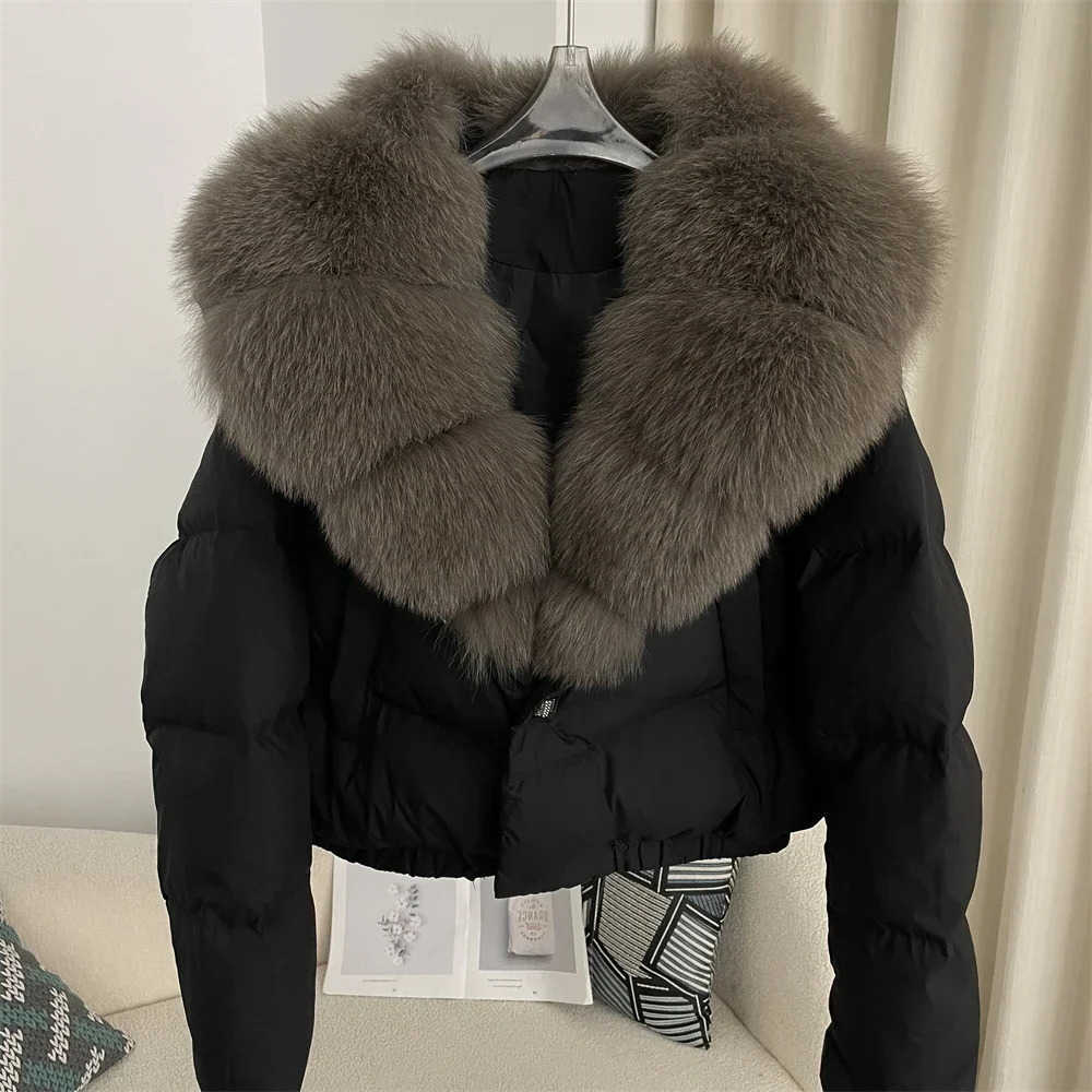 Jacket Down Women Short Puffer Thick Big Natural Fur Coat Autumn Winter Female White Duck Feather S2610143JV8