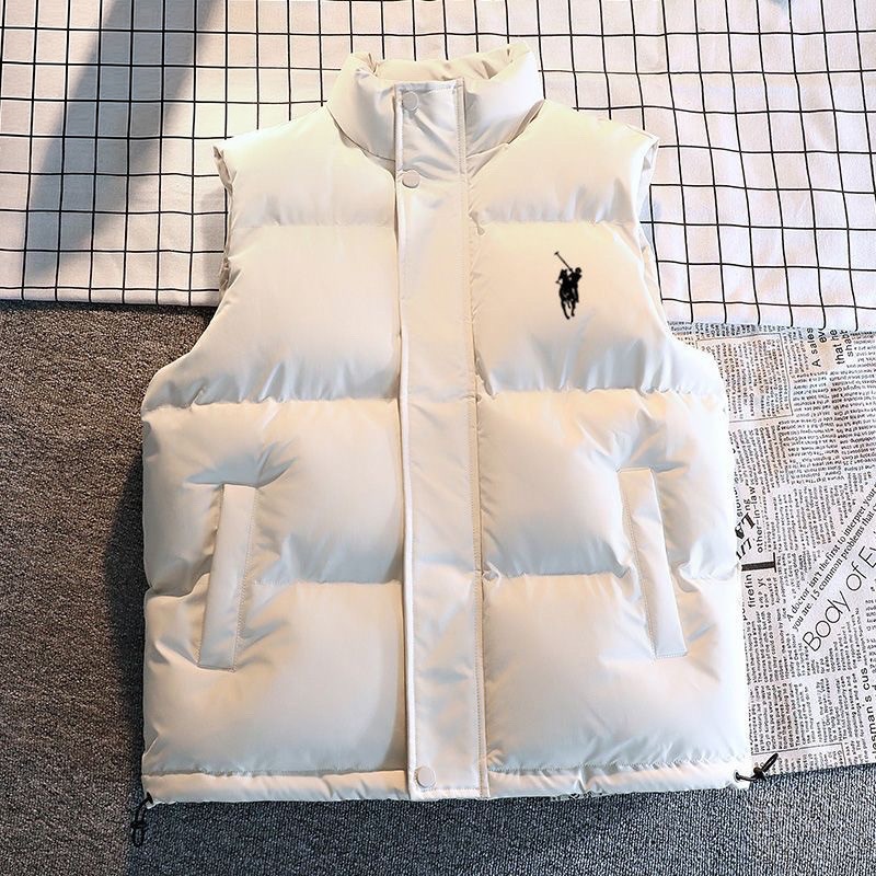 Men Padded Vest Stand Collar Sleeveless Warm Embroidered Logo Casual Waistcoat Autumn Winter Outdoor Layering
