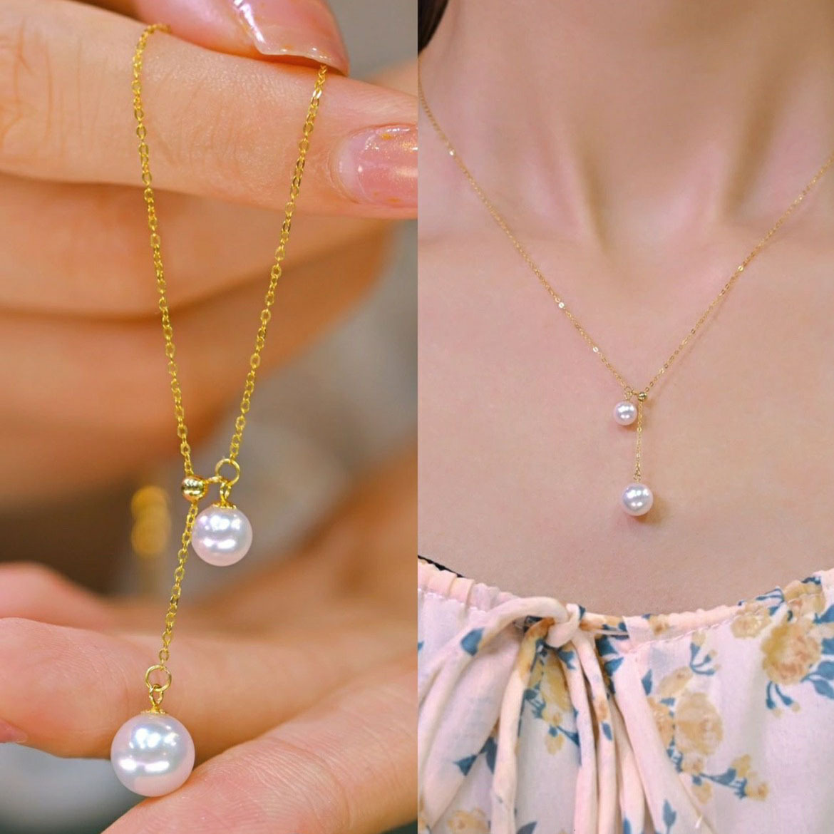 Fashion Pearl Tassel Titanium Steel Necklace For Women, Light Luxury Niche Y-Shaped Collarbone Chain, High-End New Adjustable