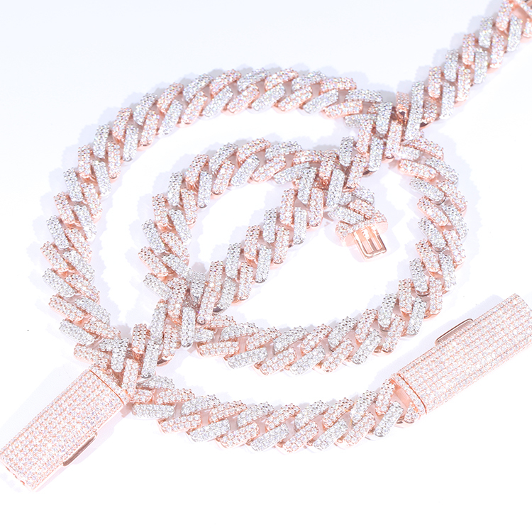 GRA Certificate Two Tone Cuban Chain Sterling Silver with VVS D Color Moissanite Diamond Necklace for Hip Hop Jewelry Gift